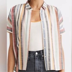 Madewell Colorful Collared Striped Slightly Cropped Shirt Size Medium